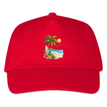 Low Poly Tropical Beach Paradise   - Kinder Basecap - Rot - Vorne