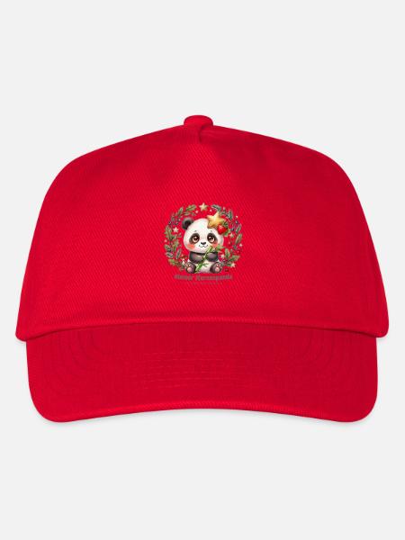 Kleiner Sternen Panda im Blattkranz - Kinder Basecap - Rot