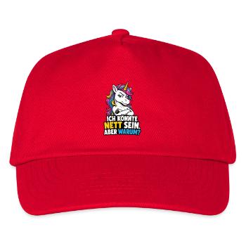 Ich Könnte Nett Sein Aber Warum Einhorn Spruch - Kinder Basecap - Rot - Vorne