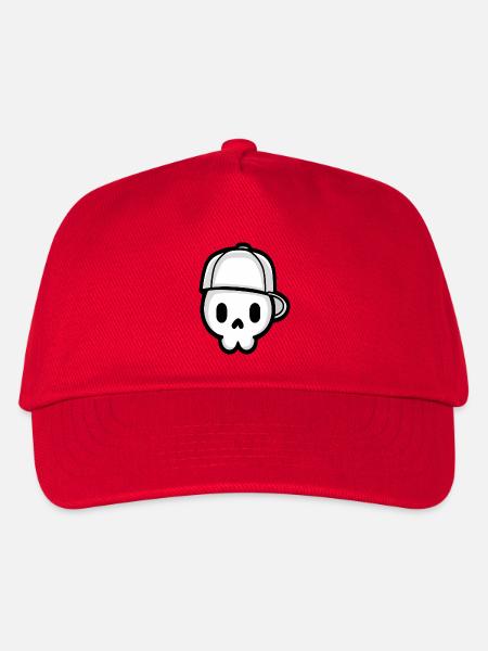 Verspielter Schädel mit Kappe Illustration - Kinder Basecap - Rot