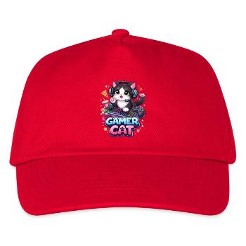 Gamer Cat - Kawaii Cat with Headset & Keyboard - Kids’ Baseball Cap - red - Front