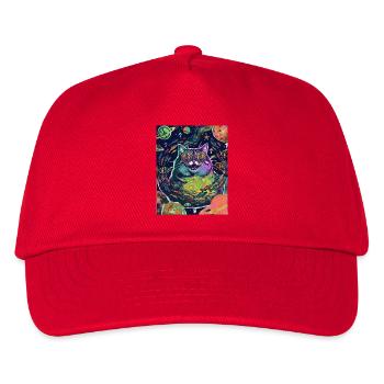 Katze Hippie Weltraum - Kinder Basecap - Rot - Vorne