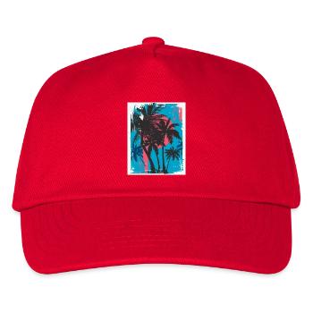 Palmen im Neon-Sonnenuntergang - Kinder Basecap - Rot - Vorne