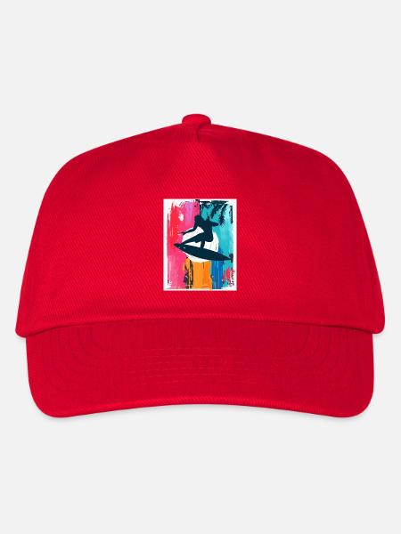 Surf-Silhouette im tropischen Sonnenuntergang - Kinder Basecap - Rot