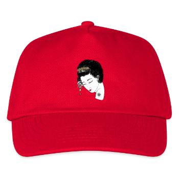 Japan Geisha , Blütenkrone Porträt in Gold,  - Kinder Basecap - Rot - Vorne