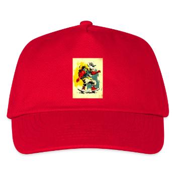 Coole Maus auf Skateboard - modern, stylisch - Kinder Basecap - Rot - Vorne