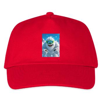 Giant Yeti skiing with green goggles joyfully - Kids’ Baseball Cap - red - Front