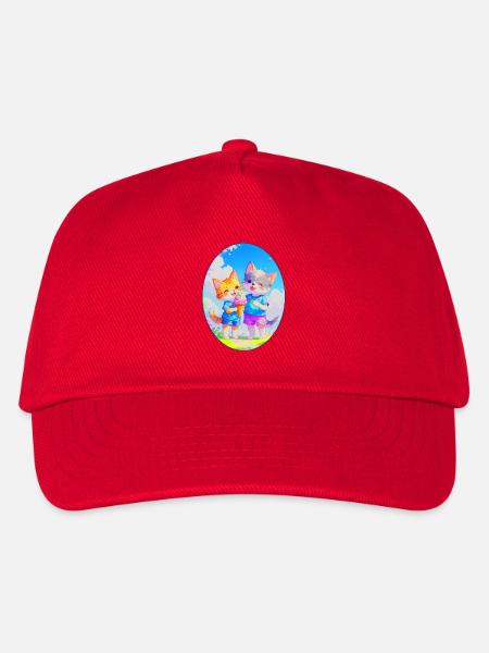 Kätzchen, Hündchen & Eiscreme (Oval) - Kinder Basecap - Rot