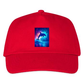 A radiant dolphin leaps through waves of turquoise - Kids’ Baseball Cap - red - Front