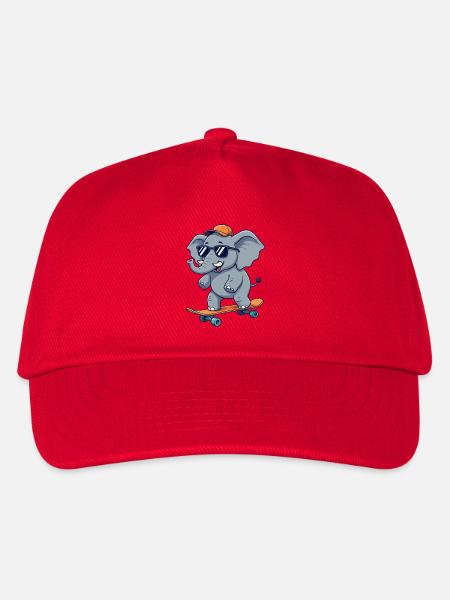 Lustiges Elephnat Skaten auf Skateboard Cartoon Skateboard - Kinder Basecap - Rot