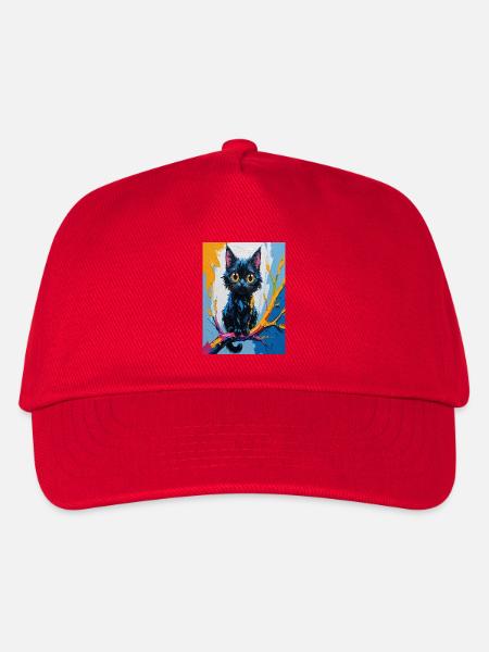 Bunte, abstrakte schwarze Katze - Kinder Basecap - Rot