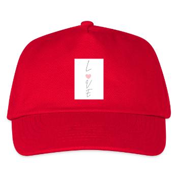 Love thin typography written vertically with heart - Kids’ Baseball Cap - red - Front