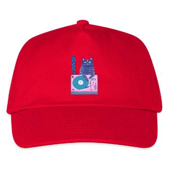 Purple Cat DJ auf dem Plattenspieler - Kinder Basecap - Rot - Vorne