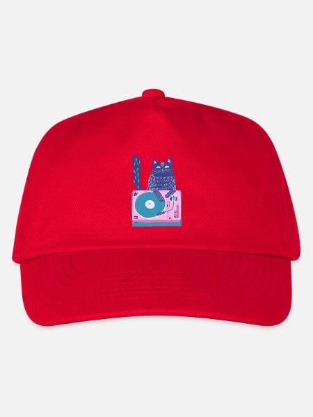 Purple Cat DJ auf dem Plattenspieler - Kinder Basecap - Rot