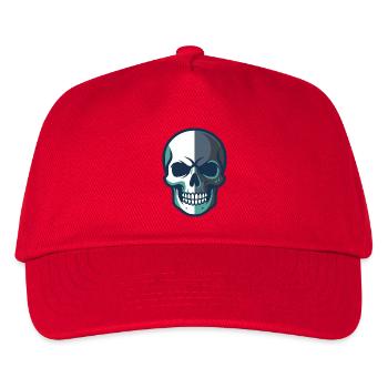 Stilisierte Totenkopfgrafik mit geteiltem Farbdesign - Kinder Basecap - Rot - Vorne