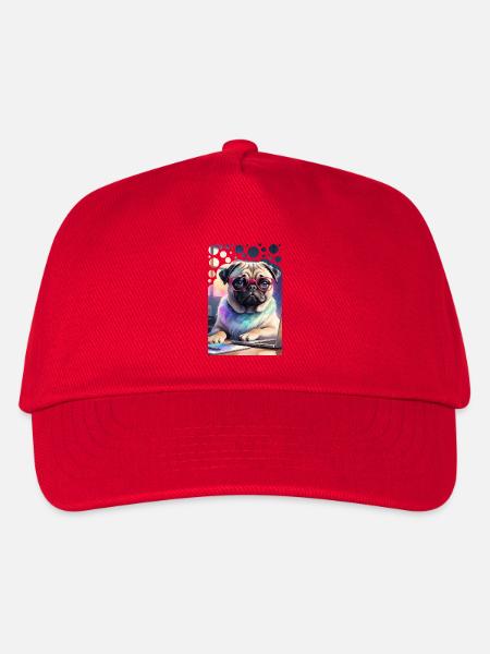 Bürohund Mops mit Laptop und pinker Brille Pop Art - Kinder Basecap - Rot