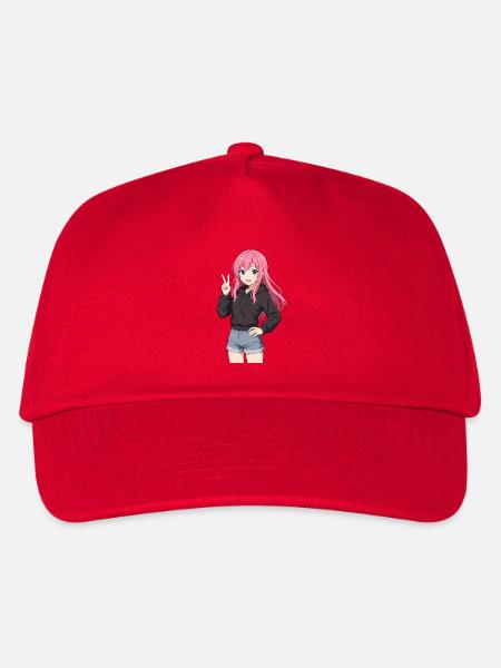 Anime-Mädchen mit rosa Kapuzenpullover - Kinder Basecap - Rot