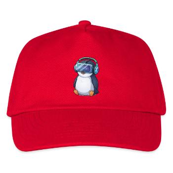 Süßer Cartoon Pinguin Gamer Zocker Virtual Reality - Kinder Basecap - Rot - Vorne
