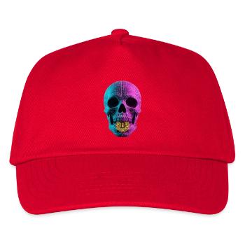 Bitcoin Skull Wireframe Design Cyan Magenta - Kinder Basecap - Rot - Vorne