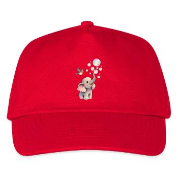 Baby Elefant bläst Blasen mit dem Vogel 🐘 🐦 - Kinder Basecap - Rot - Vorne