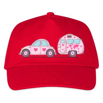 Auto mit Wohnwagen Rosa Herz - Kinder Basecap - Rot - Vorne