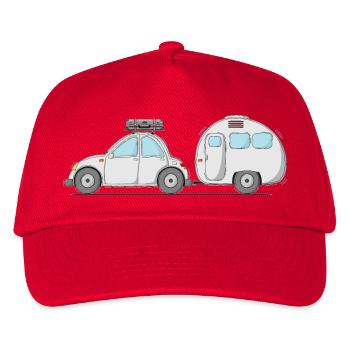 Auto mit Wohnwagen und Koffer in Grau - Kinder Basecap - Rot - Vorne