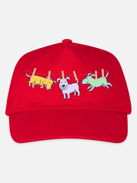 Hund T-Shirt lustig Wäscheleine Geschenkidee  - Kinder Basecap - Rot