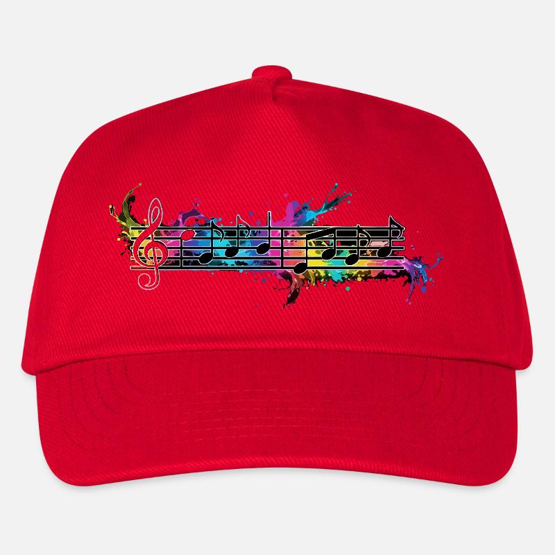 Farverige noter - Basecap til børn - rød