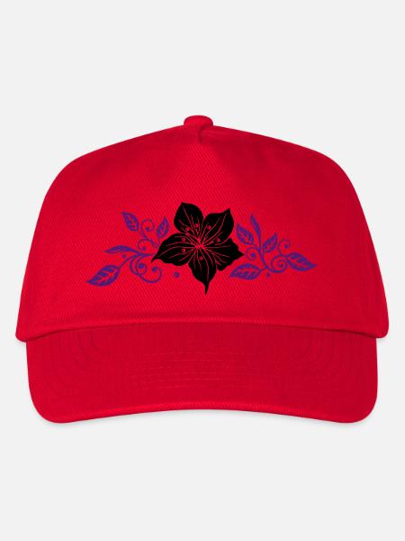 Schwarze Lilie mit violetten Ranken-Elementen - Kinder Basecap - Rot