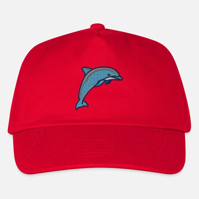 Delfin bestickt - Kinder Basecap - Rot