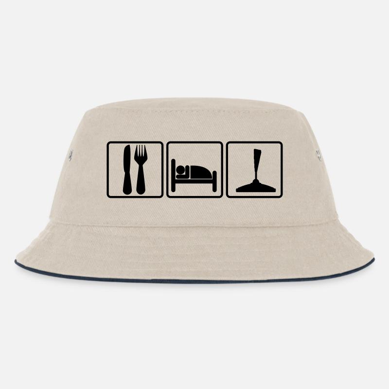Essen-schlafen-eisstock - Kinder Bucket Hat - Natur/Navy