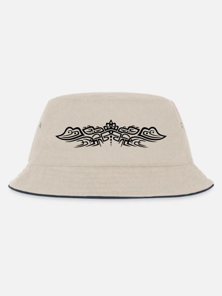 Filigranes Tribal Tattoo mit Krokodilen - Kinder Bucket Hat - Natur/Navy
