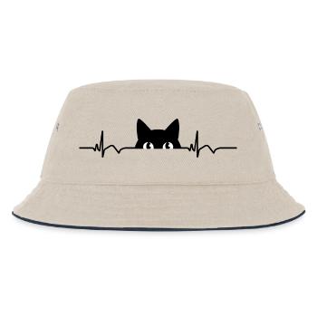 Katze EKG Herzfrequenz Herzschlag - Kinder Bucket Hat - Natur/Navy - Vorne
