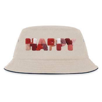 Happy Patchwork Design Stoffflicken Look - Kinder Bucket Hat - Natur/Navy - Vorne