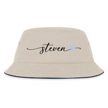 Steven Name Kalligrafie Schrift - Kinder Bucket Hat - Natur/Navy - Vorne