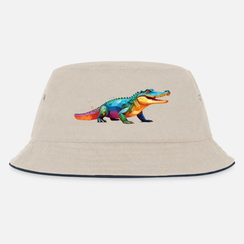 kroko_poly4 - Kinder Bucket Hat - Natur/Navy