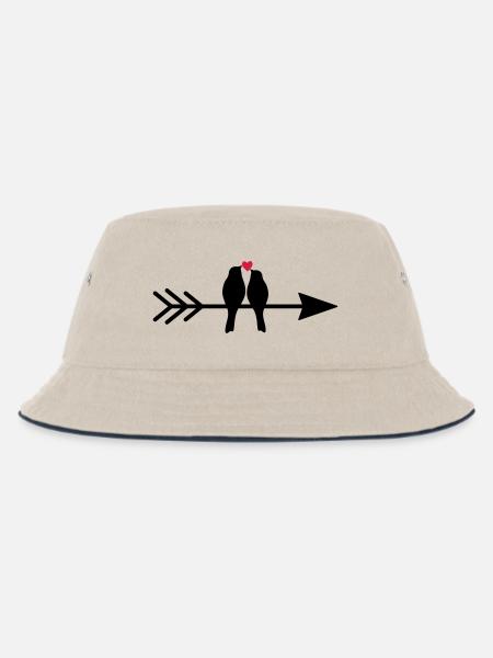Vogel Vögel Herz Paar auf Pfeil Geschenk Liebe - Kinder Bucket Hat - Natur/Navy