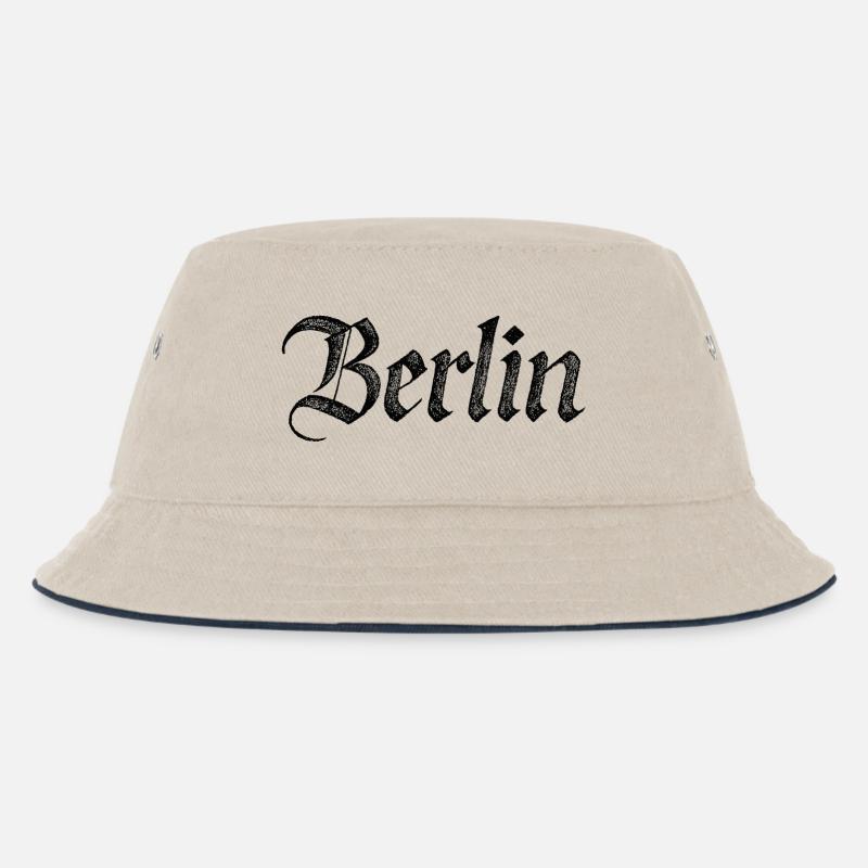Berlin Gothic Script Vintage Schwarz - Kinder Bucket Hat - Natur/Navy