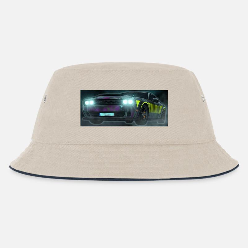 Flash Check Neon Stripe Car - Kids’ Bucket Hat - ecru/navy