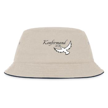 Konfirmation 2026 Konfirmand auffliegende Taube - Kinder Bucket Hat - Natur/Navy - Vorne