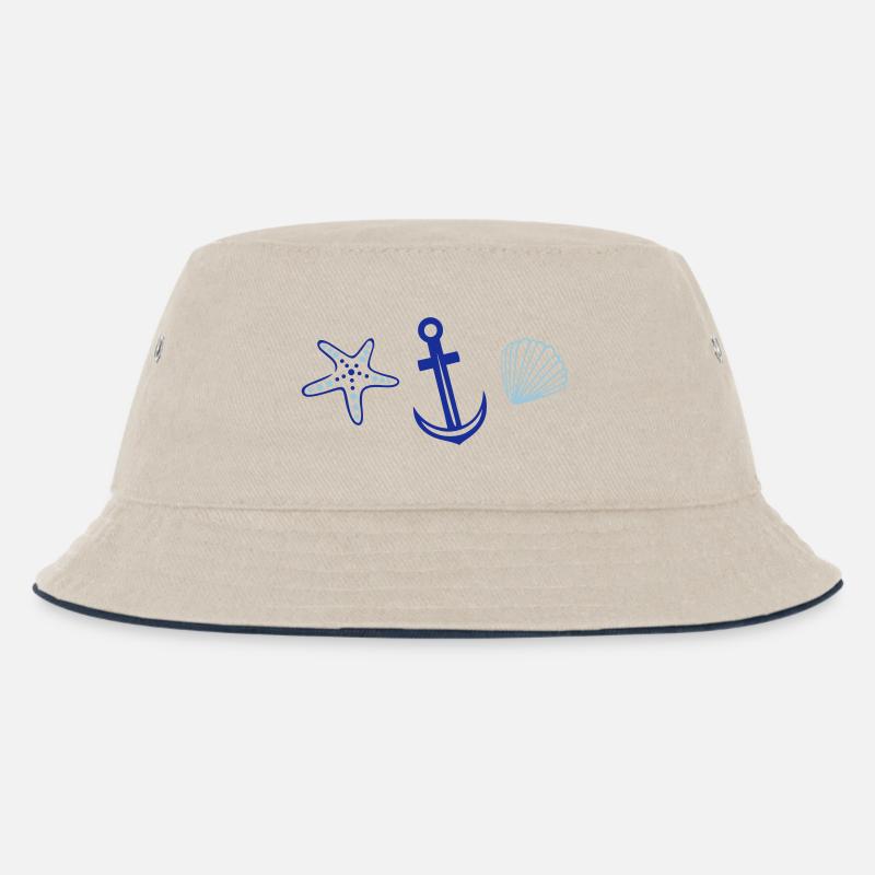 Anker mit Seestern und Muschel. - Kinder Bucket Hat - Natur/Navy