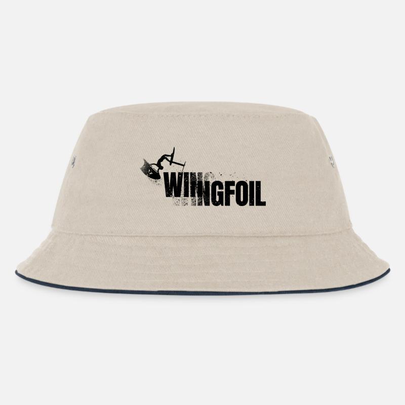 Wingfoiler mit Schriftzug - Kinder Bucket Hat - Natur/Navy