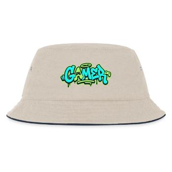 Gamer Graffiti Logo - Kinder Bucket Hat - Natur/Navy - Vorne