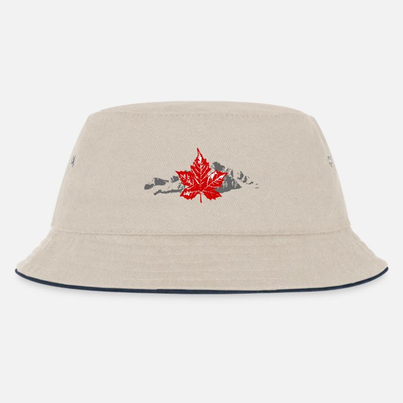 Canada - Maple Leaf & Mountain - Kinder Bucket Hat - Natur/Navy
