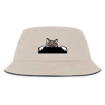 Eule versteckt sich hinter Mauer Zaun Wand Schild - Kinder Bucket Hat - Natur/Navy - Vorne