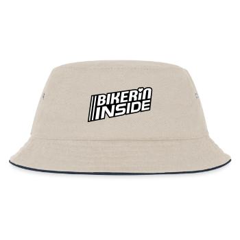 Bikerin inside Schriftzug (Farben änderbar) - Kinder Bucket Hat - Natur/Navy - Vorne