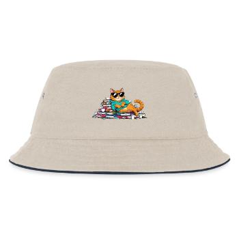 Lässiger Bücherwurm Kater mit Sonnenbrille - Kinder Bucket Hat - Natur/Navy - Vorne