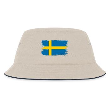 Schwedische Flagge Brush Tee - Kinder Bucket Hat - Natur/Navy - Vorne
