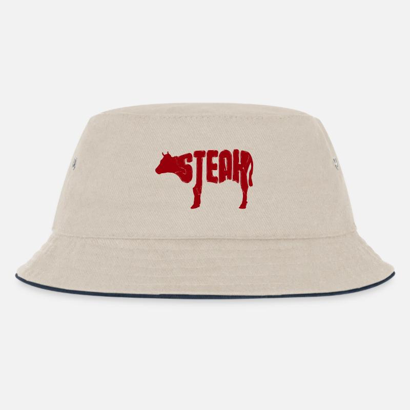 Rotes Steak Rind Silhouette - Kinder Bucket Hat - Natur/Navy