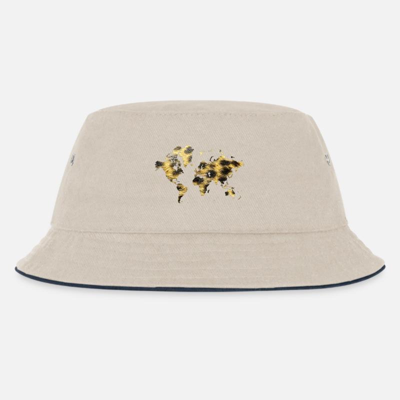 World Map Animal Pattern - Kids’ Bucket Hat - ecru/navy